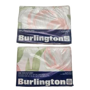 New Burlington Twin Flat and Fitted Sheet Set 66 x 96 Tulip Floral Made In USA